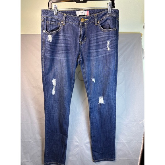 CAbi Denim - Cabi #3045 Slim Boyfriend Jeans Women's Size 8 Distressed Denim Blue Stretched